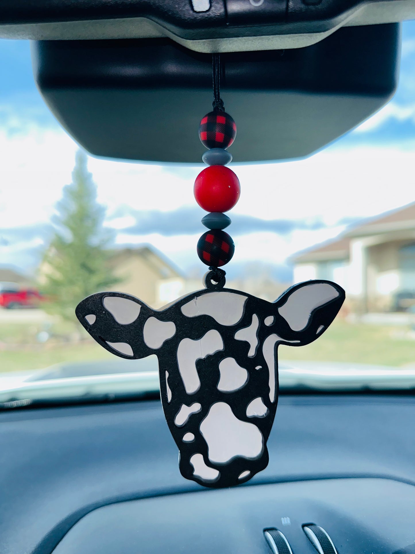 Red and Black Spotted Cow Car Charm