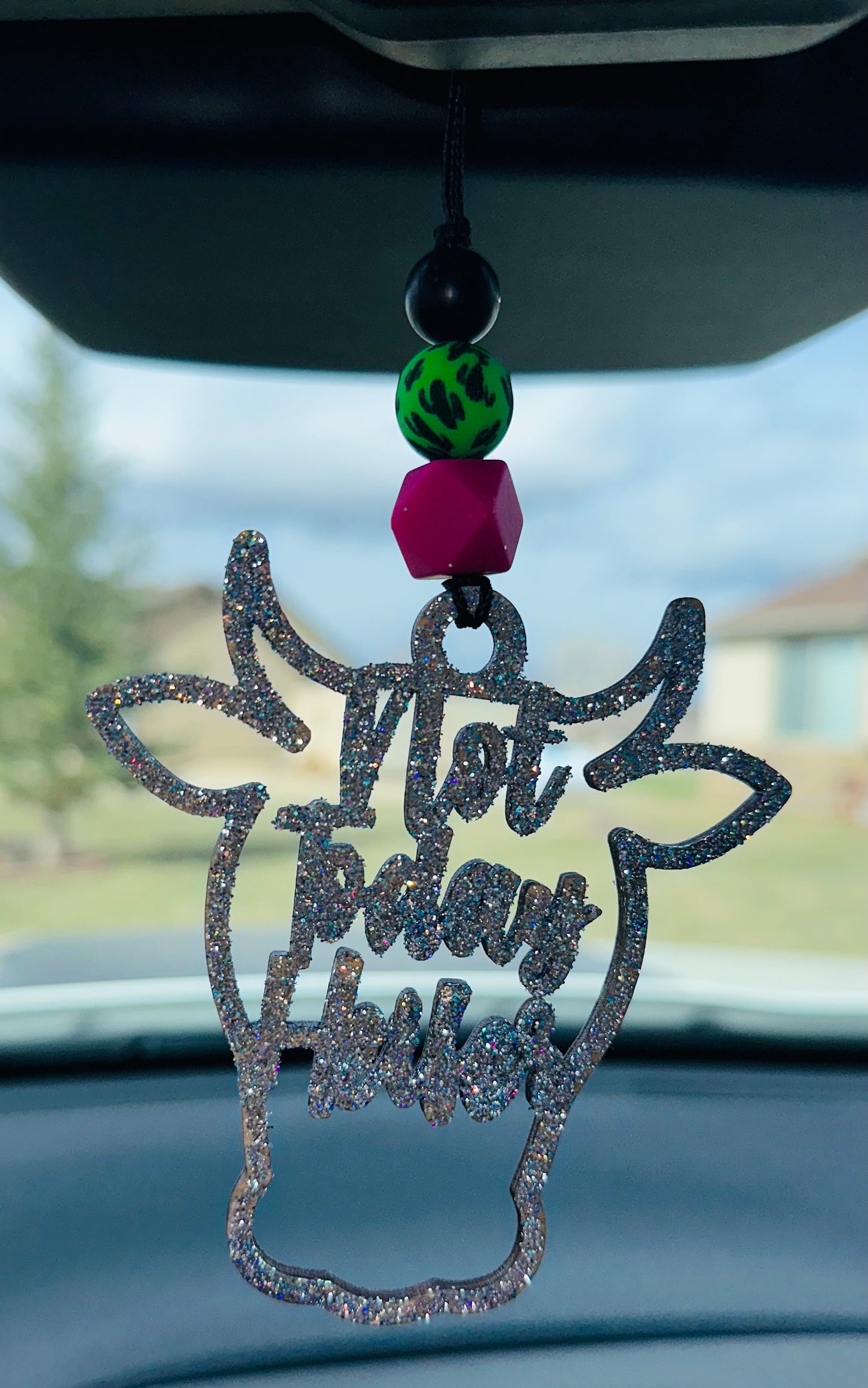 Pink and Green Not Today Heifer Car Charm