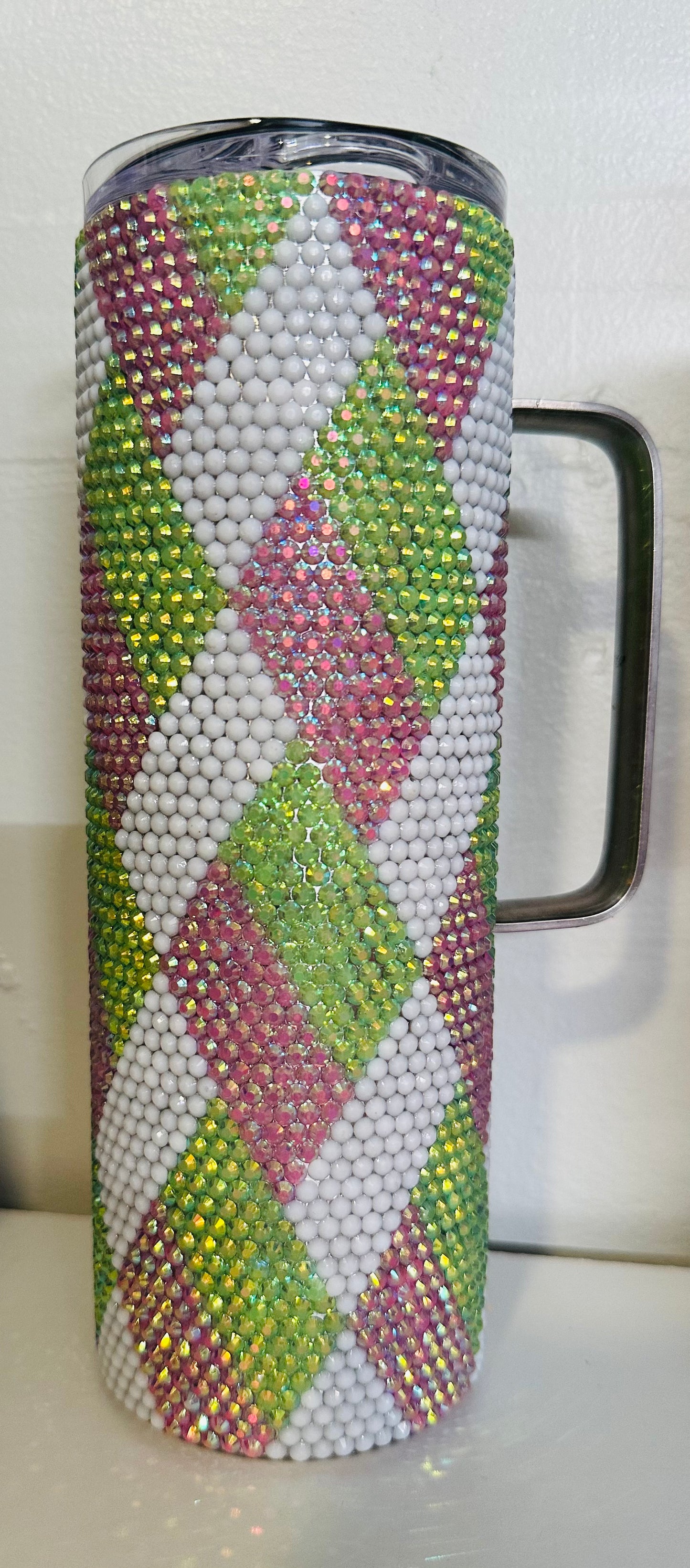 Hand Rhinestoned 20oz Metal Tumbler with Handle