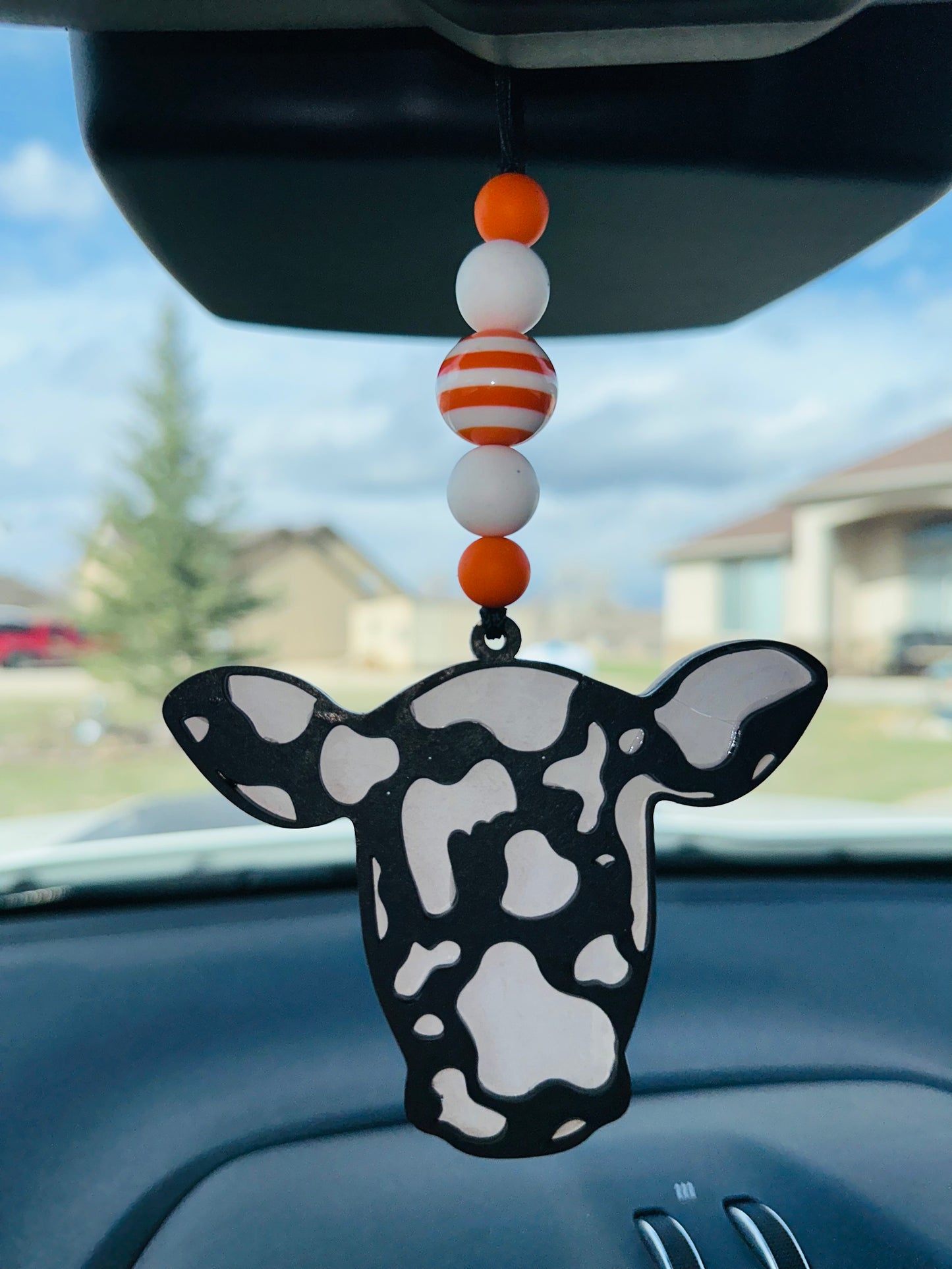 Orange Spotted Cow Car Charm