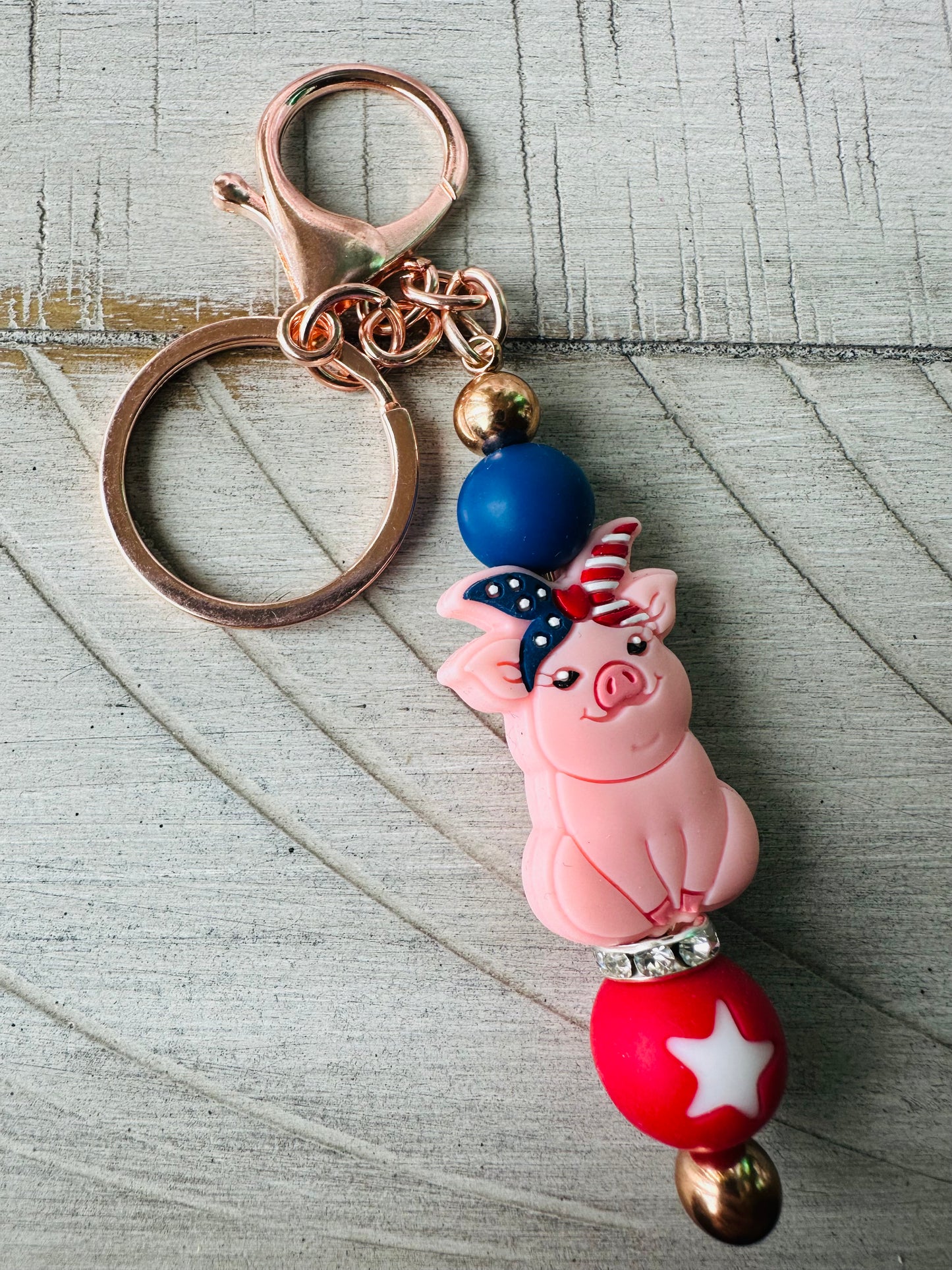 Patriotic Pig Keychain