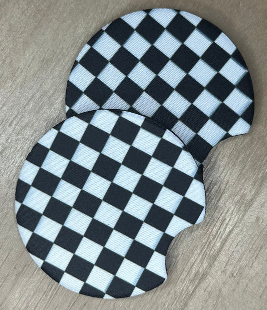 Checkered Print Car Coasters