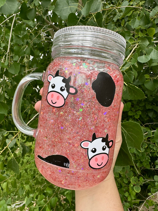 Pink Cow Mason Jar Snowglobe