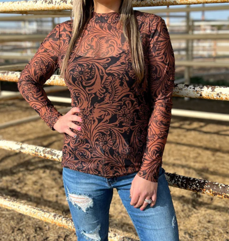 Country Roads Long Sleeve Mesh Top