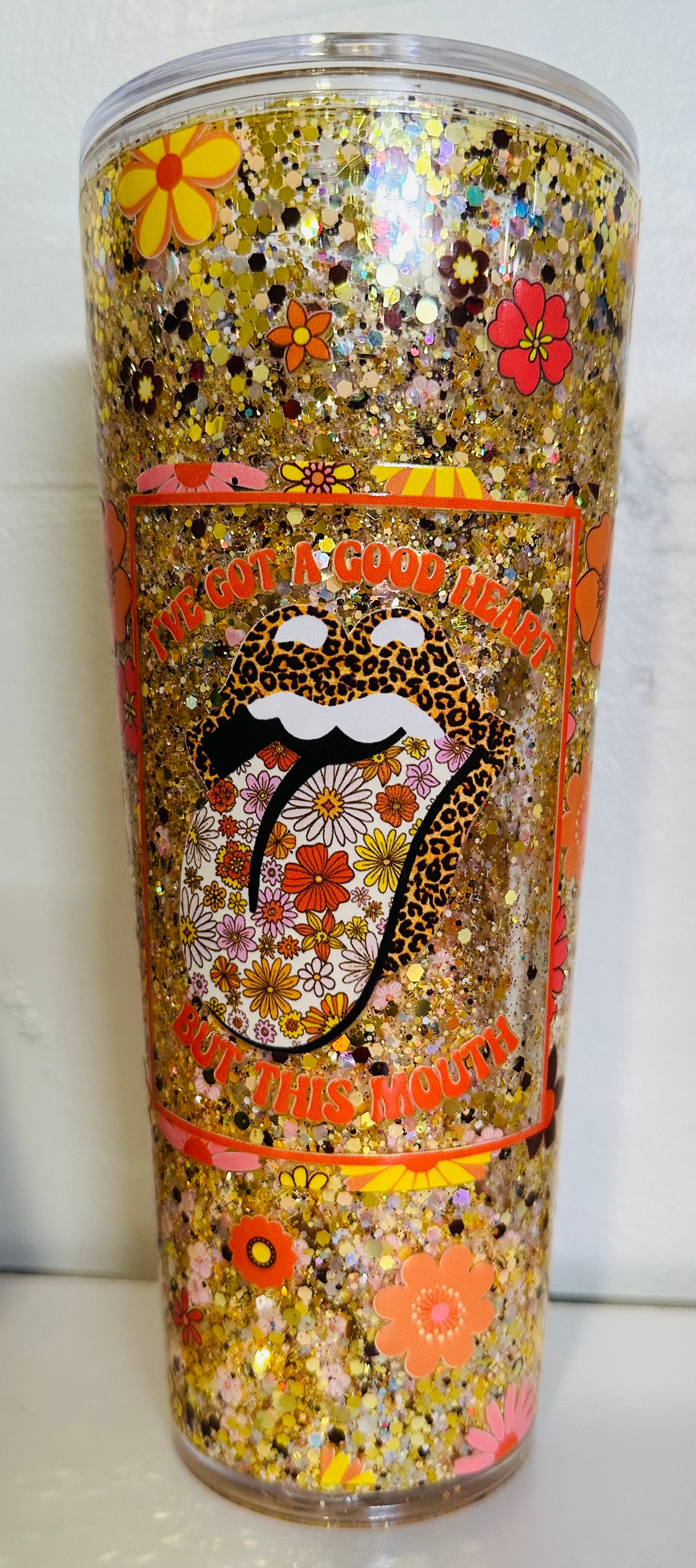 I’ve Got A Good Heart But This Mouth, acrylic Snowglobe Tumbler 24oz
